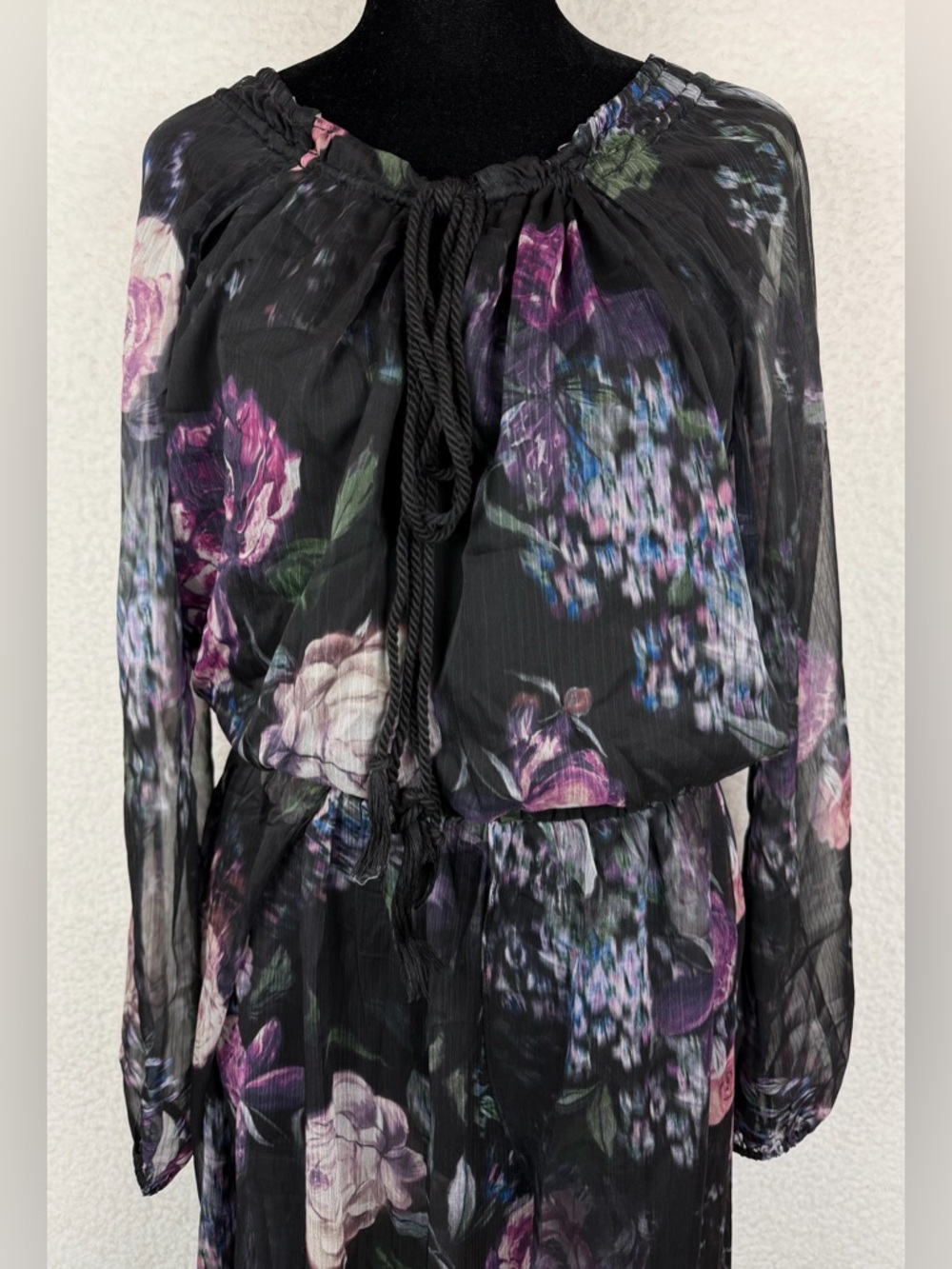 (NWT) THE JETSET DIARIES • Black/Multi Floral Peony Semi-Sheer Maxi Dress, L - Picture 3 of 14